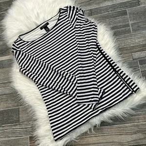 White House Black Market Navy and White Striped Long Sleeve Shirt thumbnail 3