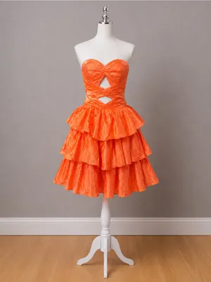 Boutique #25-4 Vibrant Orange sweetheart A line three ruffle tier silver dot-Size 0 (XS) thumbnail 3