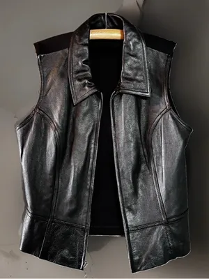 Leather Zip Up Fitted Vest Womens Lg Black Vintage Pink Label Wilsons Whimsigoth thumbnail 4