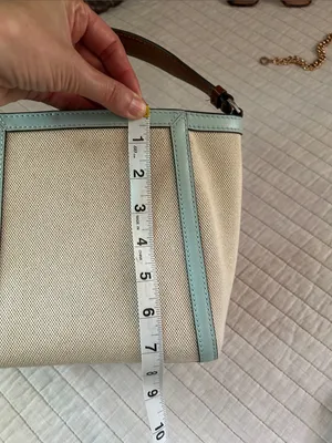 Tory Burch McGraw bucket canvas small tote bag cream blue thumbnail 14