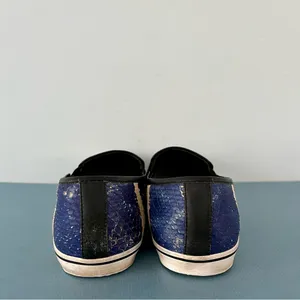 Alice + Olivia Faux‎ Snakeskin Blue Black Slip On Sneakers thumbnail 6