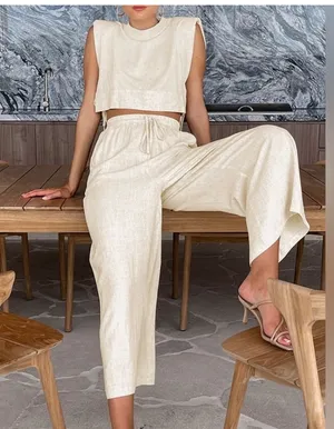 Commense Utility Linen Two Piece Wide Leg Pants Set size xs thumbnail 1