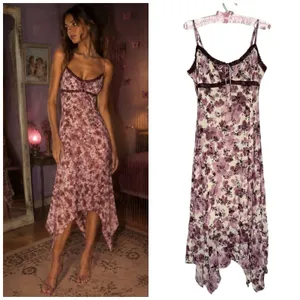 Planet Heart‎ Velvet Floral Babydoll Slip Dress XL Asymmetrical Hem Romantic Y2K thumbnail 2