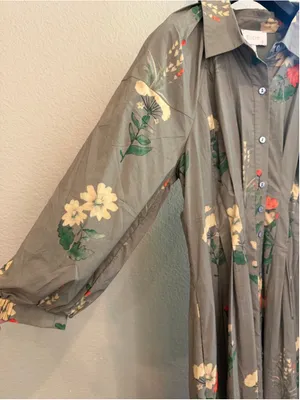Entro Women’s Floral Print Cotton Button Front Midi Dress in Olive Green Size S thumbnail 4