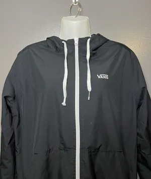 Vans Jacket Womens Sm Black White Hooded Full Zip Windbreaker Lightweight Skate thumbnail 1