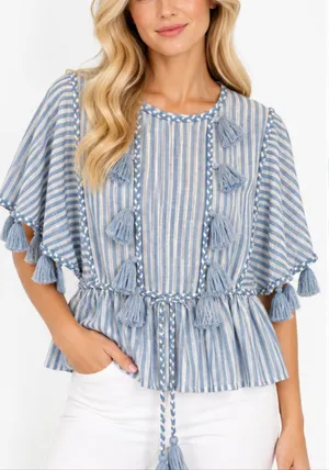 Misa Los Angelos blue striped tassel top small thumbnail 1