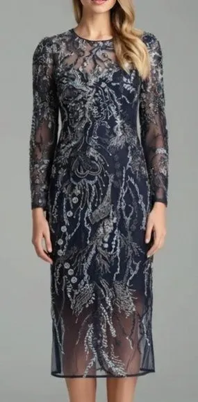 Dress‎ The Population | New! Elegant Navy Sophia Dress with Embroidered Sequins thumbnail 1