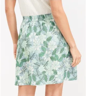 LOFT Gardenia Mini Skirt Sz M linen blend button Flowy Boho Preppy thumbnail 1