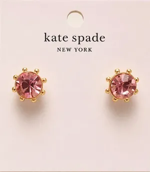 Kate Spade New York Rose Pink Crystal Stud Earrings Gold Tone Prong Set NWT thumbnail 1