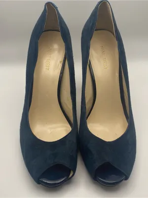 Nine West navy blue suede leather peep toe pumps heels retro business 9 thumbnail 1