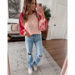 Umgee Pink Spring Blouson Long Sleeve Linen Blend Blouse M NWT thumbnail 7