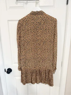 J.Crew Leopard Print Shirt Dress Pleated Hem Long Sleeve Brown Black Size M thumbnail 7
