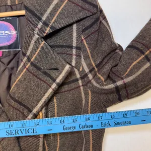 Bibise Clothing Brown Plaid Wool Blend Double Breasted Trench Coat Size 40 thumbnail 5