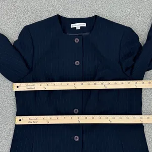 Dress Barn Pinstripe Long Line Blazer‎ Jacket Blue Tan 10 Suit Coat thumbnail 13