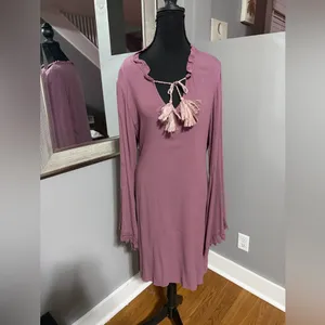 NWT Ariat Boho Western mauve dress crochet detail bell sleeve & tassel large thumbnail 2