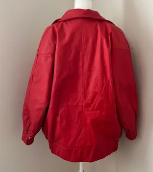 Oversized Vintage Leather Jacket Red Size M thumbnail 2