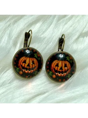 Halloween Pumpkin Jack O Lantern Dangle Earrings Black Orange thumbnail 6