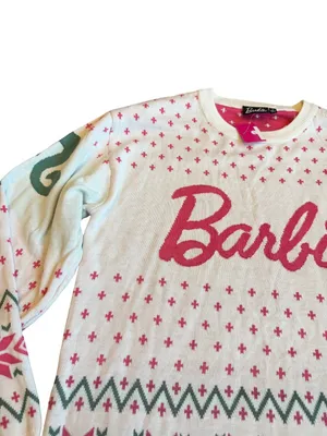 Mattel Barbie Pullover Stretchy Sweater Crew Neck Pony Tail Pink Size Small NWT thumbnail 2