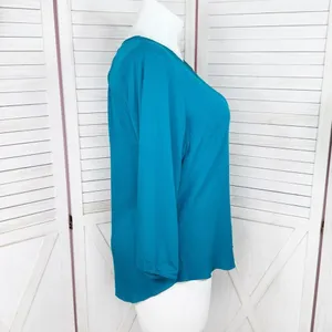Fortune + Ivy Cutout Back Tie Eyelet Trim Blouse Teal‎ Blue Size Large thumbnail 5