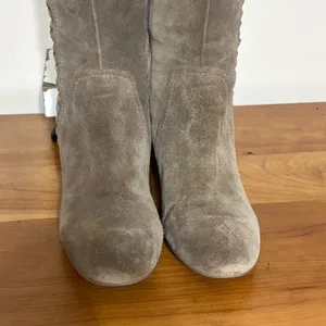 Franco Sarto Kearny Taupe Suede Tall Braided Block Heel Boots Womens Size 8M thumbnail 5