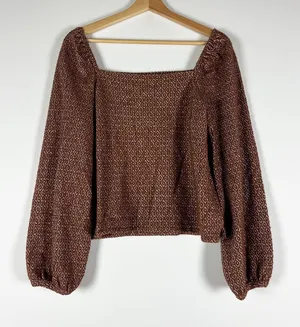 NEW Madewell Jacquard Puff Sleeve Cotton Blend Crop Top Sweater Dark Merlot S thumbnail 1
