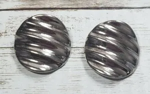 Vintage Clip On Earrings - Large Wavy Silver Tone Circle 1 & 1/8" thumbnail 1