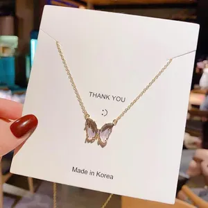 18K Gold Plated Purple Crystal Butterfly Pendant Necklace for Women thumbnail 4
