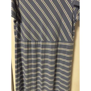 J. Jill‎ Women's Size L Blue Black and White Striped Maxi Dress Short Sleeve thumbnail 3
