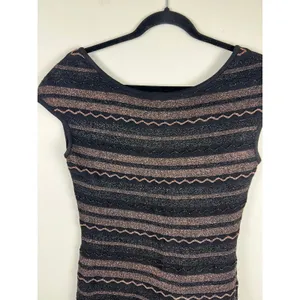 Peruvian Connection Black Gold Metallic Zig Zag Knit Cap Sleeve Mini Dress Small thumbnail 4