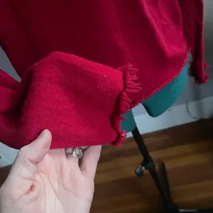 Magaschoni Cherry Red Cashmere V Neck Red fringe‎ Sweater Valentine's size Small thumbnail 4