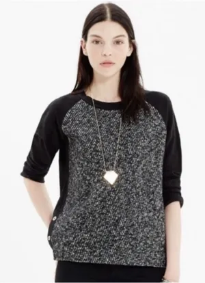 C Madewell Black & White Raglán Wool Tweed Woman Shirt Blouse Size Small thumbnail 1