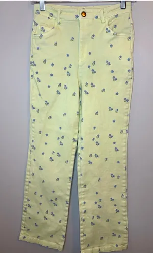 Princess Polly Ivy Floral High Rise Straight Leg Jeans Yellow Blue Size 4 thumbnail 1