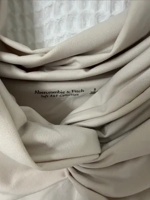 Abercrombie and Fitch Off the Shoulder Twist Top Beige Small thumbnail 3