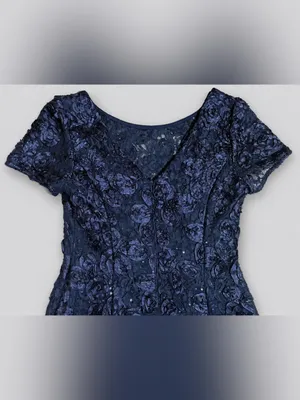 Alex Evenings Navy 3D Rosette Soutache Sequin Mother of Bride Gown Sz 10 Formal thumbnail 6