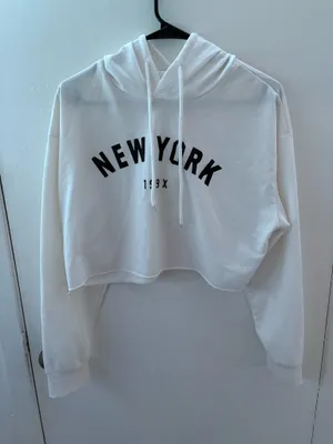 White new york crop hoodie thumbnail 1