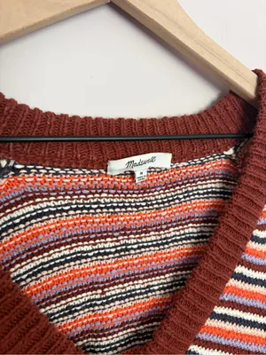 Madewell Arden V-Neck Pullover Sweater Mahogany Stripe Medium thumbnail 4