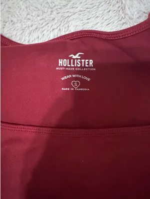 Red Square Neck Long Sleeve Hollister Seamed Faux Corset Crop T-Shirt thumbnail 2