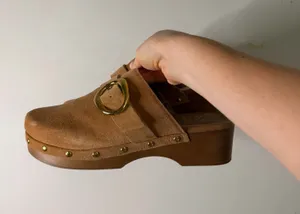 Vince Camuto Women’s Tan Suede Clog Mule with Gold Buckle thumbnail 1
