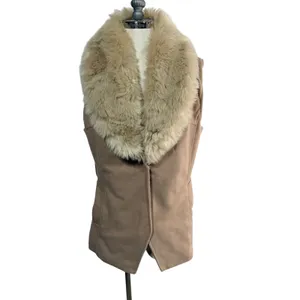 LA Coalition Vest Faux Fur Collar Sleeveless Jacket Women's Size M Tan thumbnail 3
