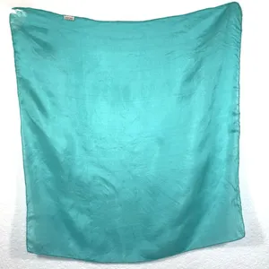 Pure Silk Scarf Turquoise Teal 21x22 Hand Rolled Square Bandana Neck Hair Wrap thumbnail 8