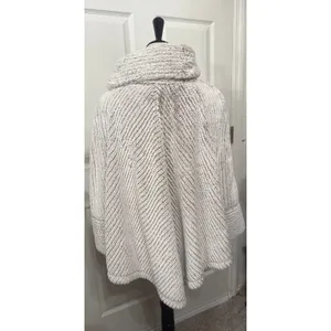 Capote Faux Fur Cape Poncho S/M Cream Plush Turtleneck Cowl Neck Winter thumbnail 6