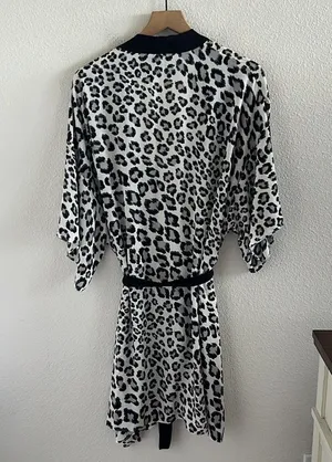 Victoria's Secret Kimono Robe Leopard Animal Print Neutral Black Trim M/L thumbnail 2