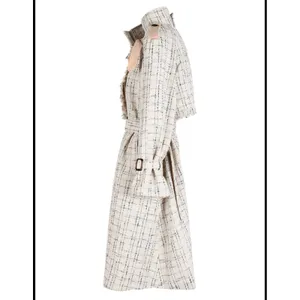 Aritzia Tweed plaid trenchcoat jacket cream thumbnail 5