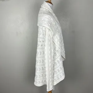 CAbi Cardigan Sweater Large Ivory Cotton Open Knit Crochet Draped Preppy Boho L‎ thumbnail 5