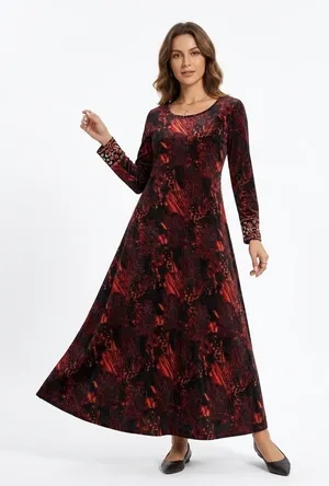 Soft Surroundings orange Black Velvet Maxi Dress Embroidered Cuffs XS pockets thumbnail 1