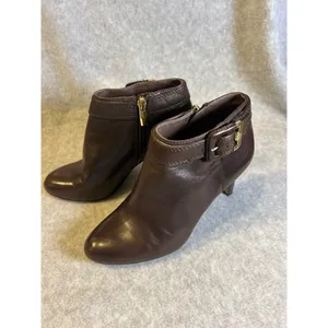 Vince Camuto Brown Leather Ankle Boots Womens Stiletto Heel Buckle Booties thumbnail 9
