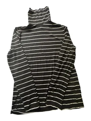 Gap Women’ Striped Black & White Long Sleeve Turtleneck Top Sz L thumbnail 3