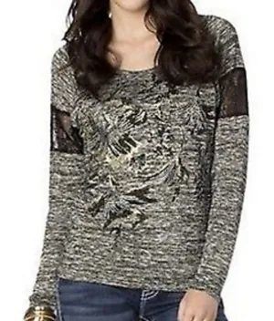 Miss Me long sleeve floral Embrace metallic top shirt pull over sz Medium thumbnail 1