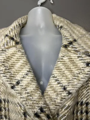 Anthropologie NVLT Coat Womens Large Beige Plaid Fuzzy Knit Button Front Unlined thumbnail 6