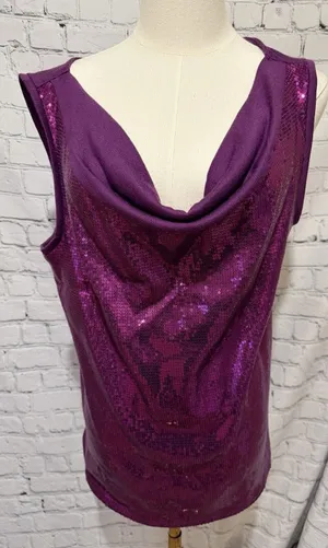 NWT IMAN Global Chic purple Sleeveless sequin cowl neck Sweater Lightweight L thumbnail 1